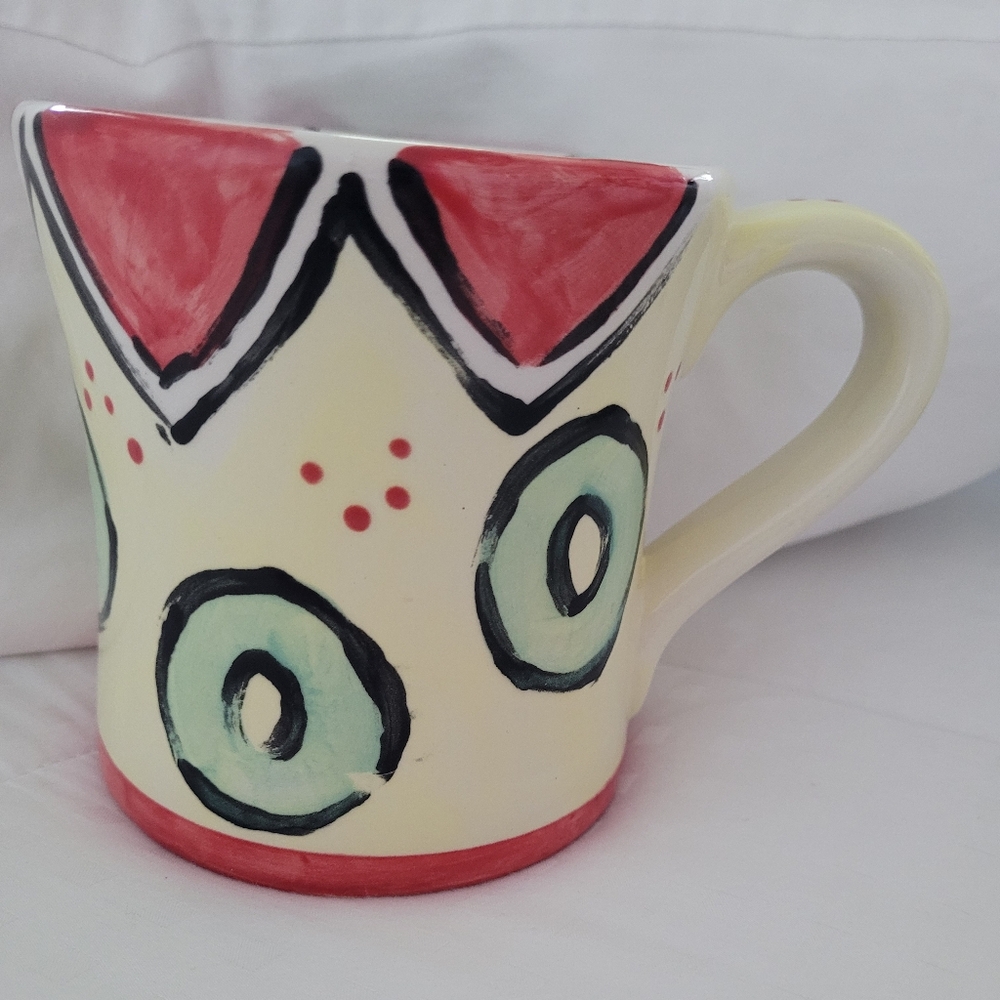 Handmade Vintage Art Pottery MUG Abstract Retro Atomic Pattern